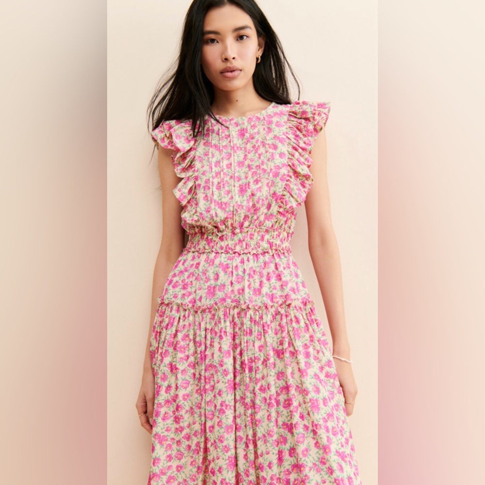 Moon River Ruffle Floral Midi Dress – Pink (Size Large) - Picture 3 of 8